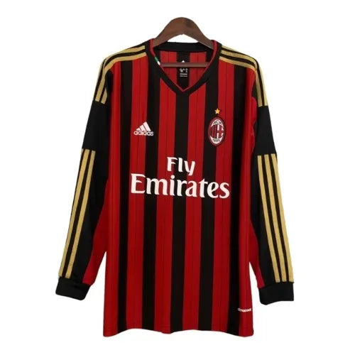 Camisa Milan Home 13/14 Retro Manga Longa Vermelha E Preta