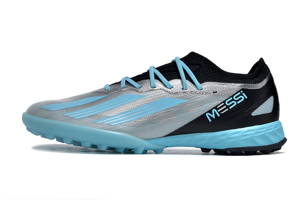 Chuteira Society Adidas X Crazyfast Messi1 Tf Prata E Azul Infinito