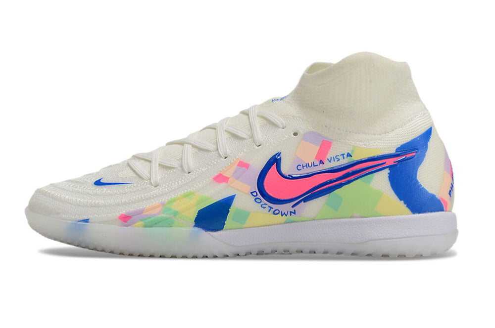 Chuteira Futsal Nike Phantom Luna Elite Ic Branca Azul E Rosa Rainbow Pack