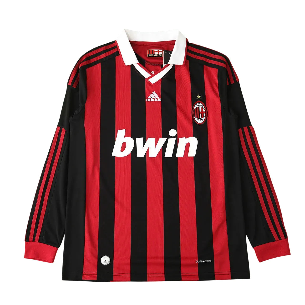 Camisa Milan Home 09/10 Retro Manga Longa Vermelha E Preta