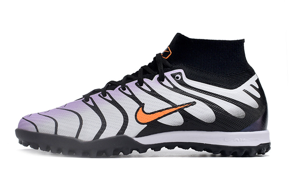 Chuteira Society Nike Air Zoom Mercurial Superfly 9 Elite Tf Branca Roxa E Preta